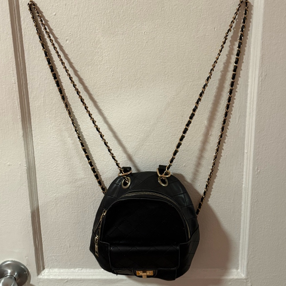 Elegant Black Chain Strap Backpack